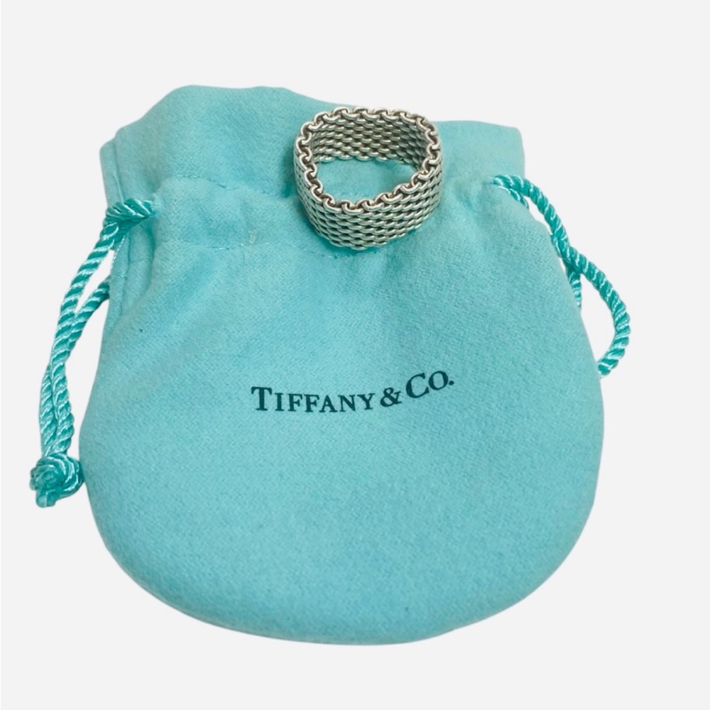 Tiffany & Co. Men’s Somerset Mesh Band Ring Sterling Silver 925 w/ Pouch Size 9